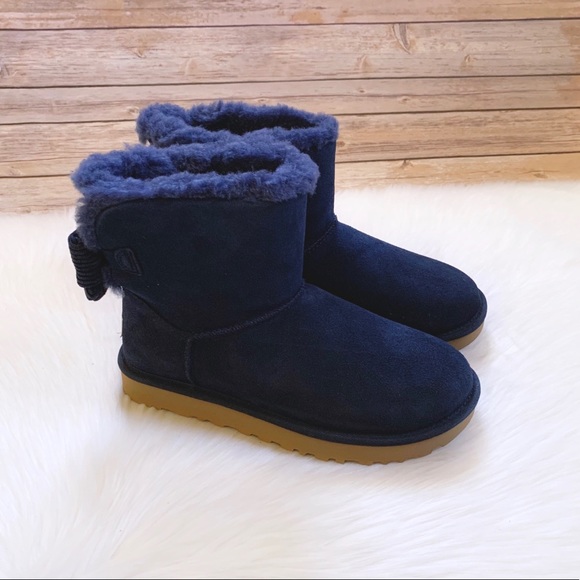 UGG Mini Bailey Corduroy Bow Boots In Navy - Picture 2 of 7